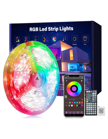 Tiras de luces LED RGB Ledagic 15.24 m con control remoto Tiras de luces LED RGB Ledagic 15.24 m con control remoto