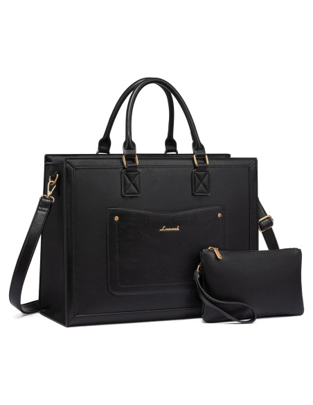 Bolsa Tote para Laptop LOVEVOOK 15.6" Cuero PU Negra Bolsa Tote para Laptop LOVEVOOK 15.6" Cuero PU Negra