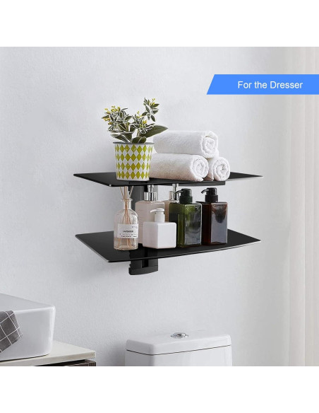 Estante Flotante de Vidrio Suptek 2 Niveles Negro Estante Flotante de Vidrio Suptek 2 Niveles Negro