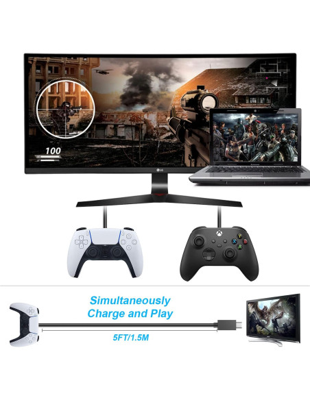 Cargador Rápido PS5 KOOWOD 2 Cables USB C 3A 5FT Cargador Rápido PS5 KOOWOD 2 Cables USB C 3A 5FT