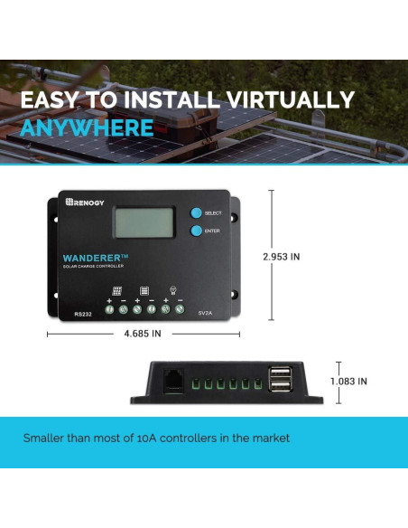 Controlador de Carga Solar Renogy Wanderer 10A LCD 12V/24V Controlador de Carga Solar Renogy Wanderer 10A LCD 12V/24V