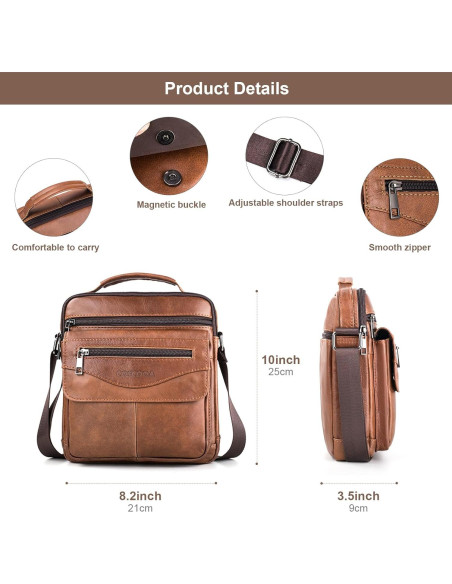 Bolso de Hombro de Cuero COSCOOA Marrón 21x9x25cm Bolso de Hombro de Cuero COSCOOA Marrón 21x9x25cm