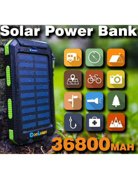 Banco de Energía Solar 36800mAh Coolstar Verde IP67 Banco de Energía Solar 36800mAh Coolstar Verde IP67