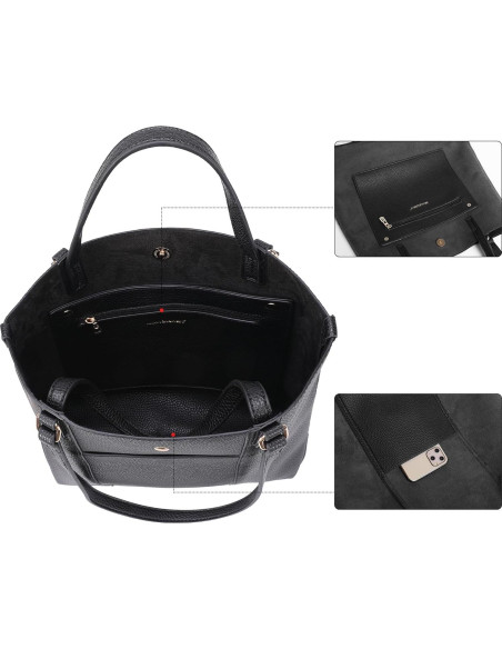 Bolso Tote Montana West Negro Grande de Cuero Vegano Bolso Tote Montana West Negro Grande de Cuero Vegano