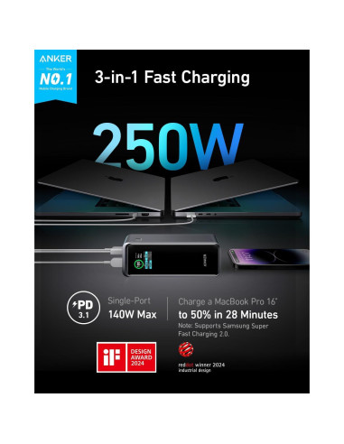 Banco de energía Anker Prime 27,650mAh 250W Cargador portátil