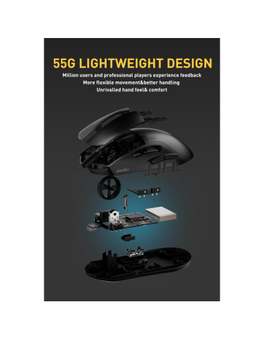 Ratón Gaming DAREU A950pro Inalámbrico 55g 26K DPI Negro