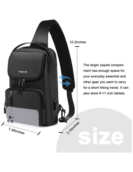 Mochila Cruzada Mosiso con Puerto USB 31x19x8 cm Negra Mochila Cruzada Mosiso con Puerto USB 31x19x8 cm Negra