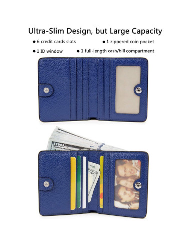 Cartera de Cuero AINIMOER Mini Plegable con RFID Azul