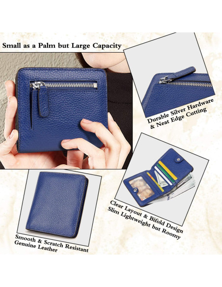Cartera de Cuero AINIMOER Mini Plegable con RFID Azul Cartera de Cuero AINIMOER Mini Plegable con RFID Azul