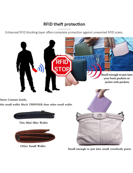 Cartera de Cuero AINIMOER Mini Plegable con RFID Azul Cartera de Cuero AINIMOER Mini Plegable con RFID Azul