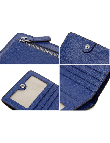 Cartera de Cuero AINIMOER Mini Plegable con RFID Azul