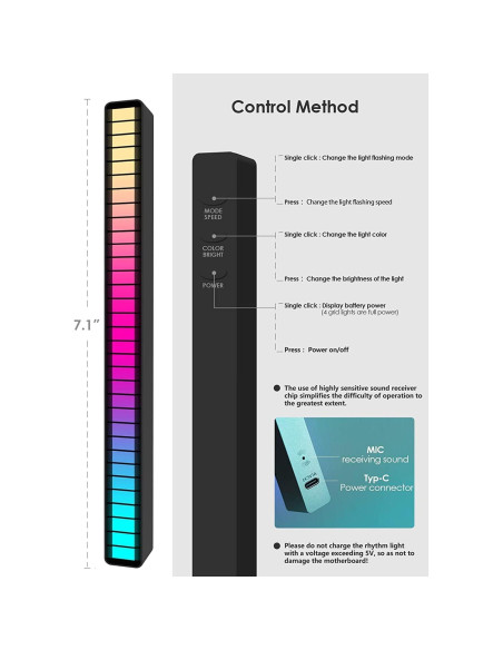 Luz RGB Controlada por Sonido Soulpunk 4Pack Negra Luz RGB Controlada por Sonido Soulpunk 4Pack Negra