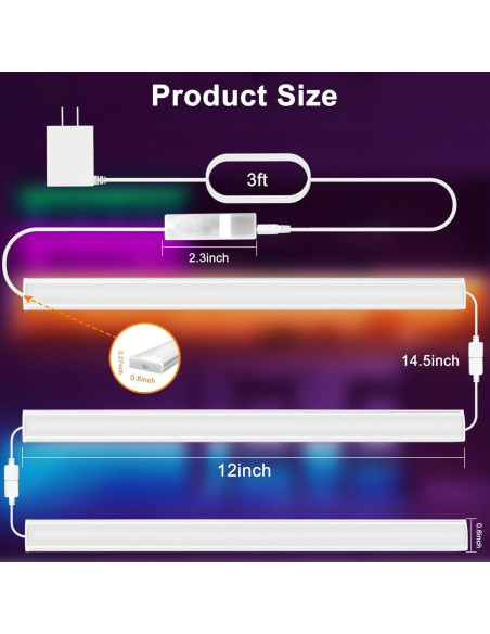 Luces LED RGB Maylit 3 Pcs 30 cm Bajo Gabinete Multicolor Luces LED RGB Maylit 3 Pcs 30 cm Bajo Gabinete Multicolor