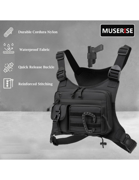 Bolsa de Pecho Táctica Muserise Negra para Correr y Ciclismo Bolsa de Pecho Táctica Muserise Negra para Correr y Ciclismo