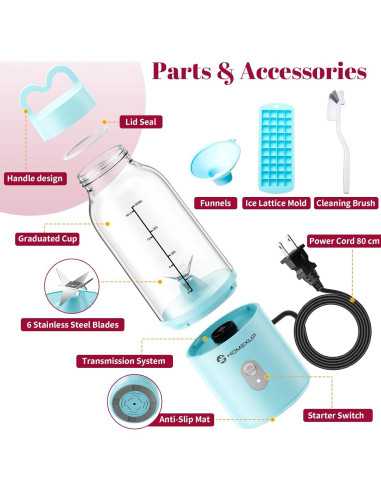 Licuadora Personal HOMEXUP 500ml 175W Compacta Azul