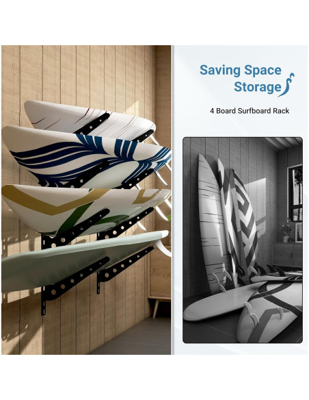 Soporte de Pared Neorexon para 4 Tablas de Surf Ajustable Soporte de Pared Neorexon para 4 Tablas de Surf Ajustable