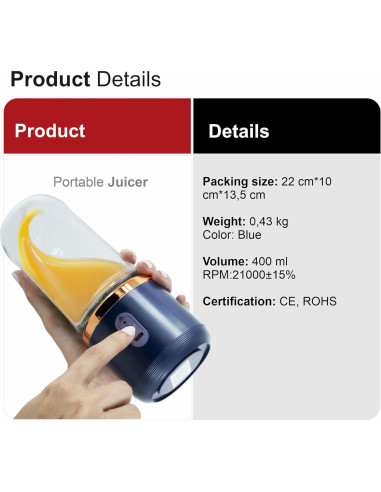 Licuadora Portátil Regalosonline 400 ml USB Acero Inoxidable