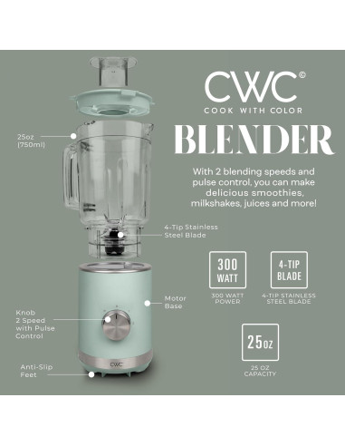 LICUADORA COOK WITH COLOR 300W 2 Velocidades 750ml Salvia