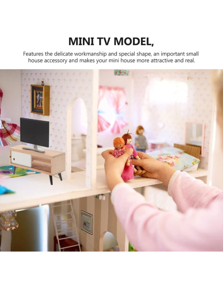 Mini Televisor y Mueble para Casa de Muñecas NUOBESTY Mini Televisor y Mueble para Casa de Muñecas NUOBESTY