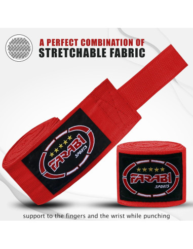 Vendajes de Mano Farabi Kids 2.5m Rojo para Boxeo