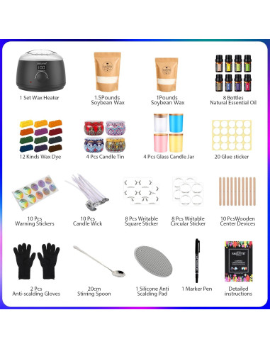 Kit de Fabricación de Velas SAEUYVB - 8 Latas y Olla LED