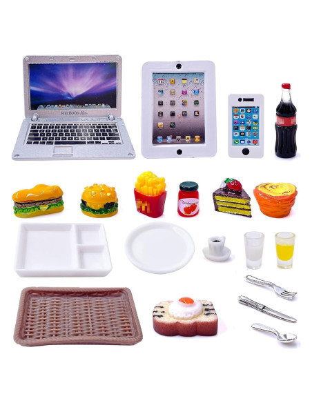 20 Piezas Mini Juguetes de Comida y Tecnología para Muñecas 20 Piezas Mini Juguetes de Comida y Tecnología para Muñecas