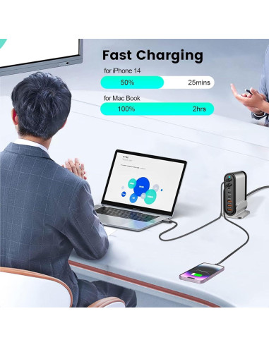Cargador USB C 285W 8 Puertos - Estación de Carga Rápida