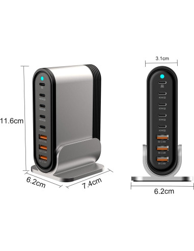 Cargador USB C 285W 8 Puertos - Estación de Carga Rápida
