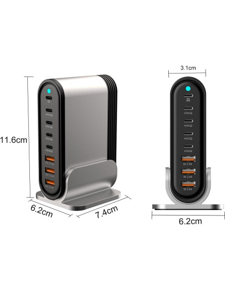 Cargador USB C 285W 8 Puertos - Estación de Carga Rápida