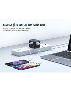 Adaptador de Viaje Universal EPICKA TA-105 Gris 6 en 1 USB-C 2