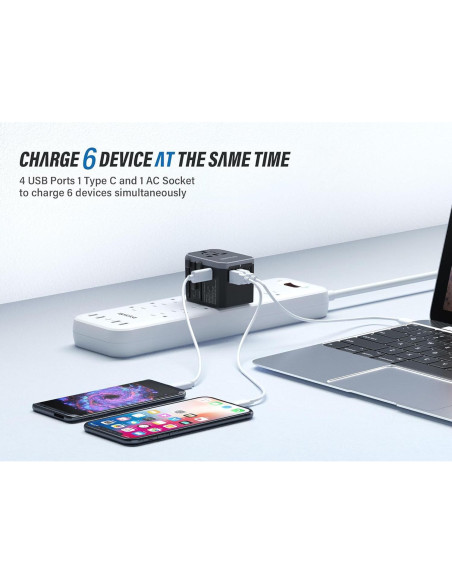 Adaptador de Viaje Universal EPICKA TA-105 Gris 6 en 1 USB-C Adaptador de Viaje Universal EPICKA TA-105 Gris 6 en 1 USB-C