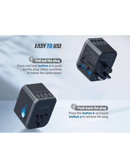 Adaptador de Viaje Universal EPICKA TA-105 Gris 6 en 1 USB-C Adaptador de Viaje Universal EPICKA TA-105 Gris 6 en 1 USB-C