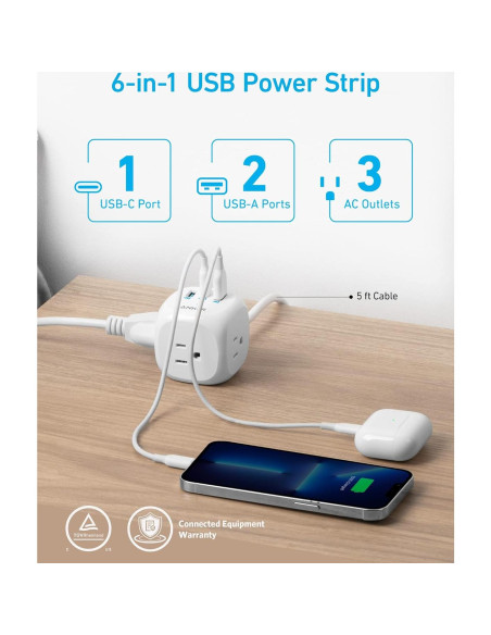 Regleta Anker 321 con 3 Salidas y Carga USB-C 1.52m Regleta Anker 321 con 3 Salidas y Carga USB-C 1.52m