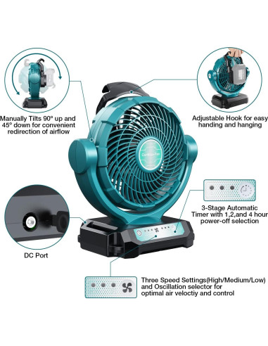 Ventilador Inalámbrico DTEZTECH 18V LXT 21.6 cm para Oficina