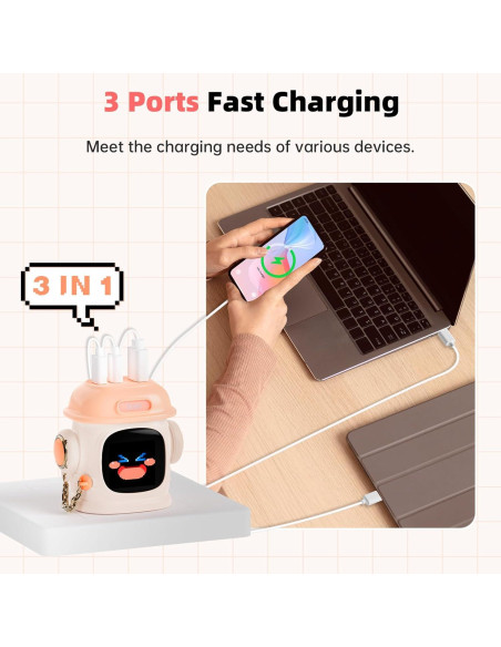 Cargador Divoom Dipow 65W USB-C Rápido 3 Puertos Rosa Cargador Divoom Dipow 65W USB-C Rápido 3 Puertos Rosa