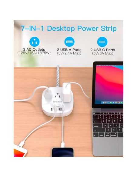 Regleta de enchufes One Beat 3 salidas 4 USB 22.5W blanca Regleta de enchufes One Beat 3 salidas 4 USB 22.5W blanca