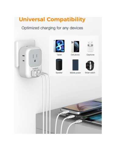 Cargador USB TESSAN 4 Tomas 3 Puertos para Viaje