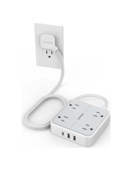 Protector de Sobretensión TESSAN 5m 4 Salidas USB C Gris Protector de Sobretensión TESSAN 5m 4 Salidas USB C Gris