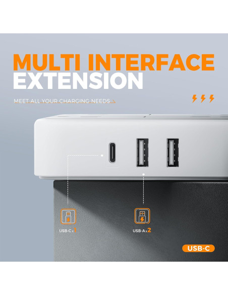 Protector de Sobretensión TESSAN 5m 4 Salidas USB C Gris Protector de Sobretensión TESSAN 5m 4 Salidas USB C Gris