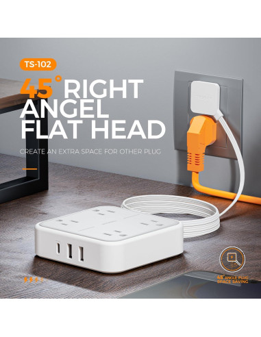 Protector de Sobretensión TESSAN 5m 4 Salidas USB C Gris