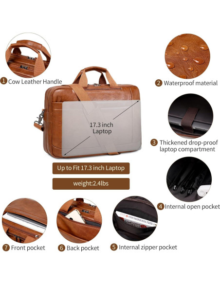 Bolsa Mensajera de Cuero Sintético para Laptop 17.3" Marrón Bolsa Mensajera de Cuero Sintético para Laptop 17.3" Marrón