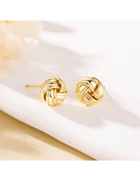 Pendientes de Stud de Oro 14K para Mujeres Nudo Redondo Pendientes de Stud de Oro 14K para Mujeres Nudo Redondo