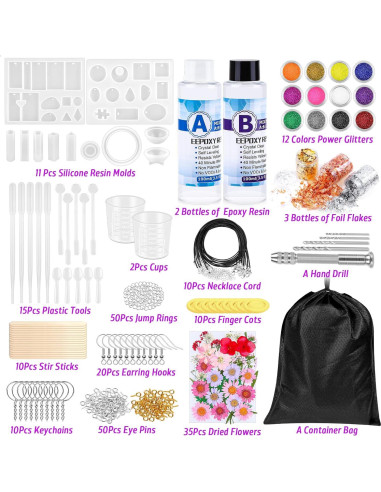 Kit de Resina Epóxica Thrilez 219 Piezas para Joyería DIY