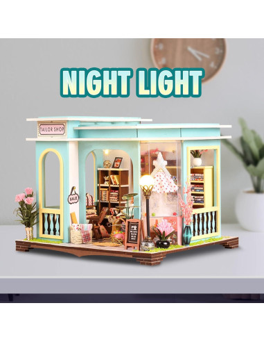 Kit Casa Miniatura DIY FLYNOVA Taller de Sastre con LED