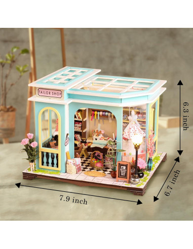 Kit Casa Miniatura DIY FLYNOVA Taller de Sastre con LED