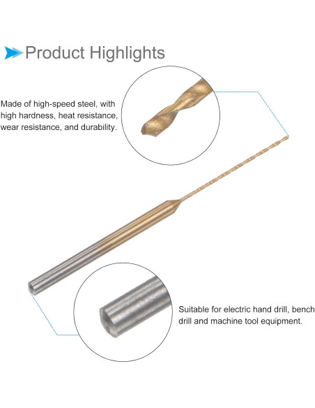 Mini Broca 0.6mm CoCud - Acero HSS Recubierta Titanio, 4 Piezas Mini Broca 0.6mm CoCud - Acero HSS Recubierta Titanio, 4 Piezas