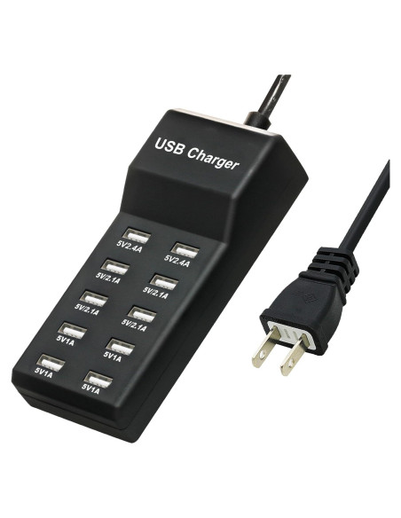 Cargador USB 50W Dongguan 10 Puertos Inteligentes Negro Cargador USB 50W Dongguan 10 Puertos Inteligentes Negro