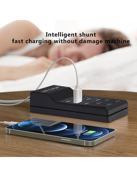 Cargador USB 50W Dongguan 10 Puertos Inteligentes Negro Cargador USB 50W Dongguan 10 Puertos Inteligentes Negro
