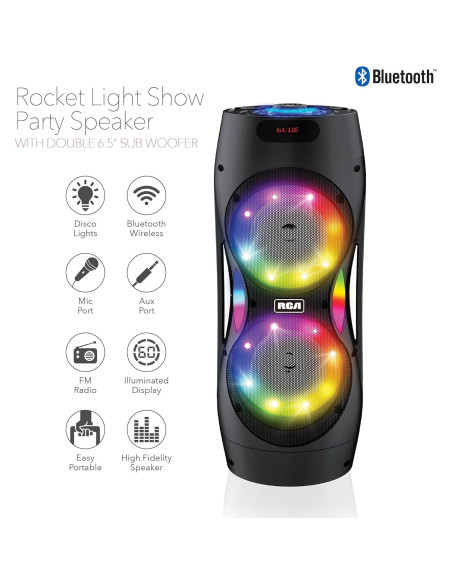 Altavoz Bluetooth RCA Disco 206 RGB, 2 Subwoofers 16.5cm Altavoz Bluetooth RCA Disco 206 RGB, 2 Subwoofers 16.5cm