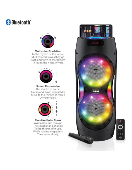 Altavoz Bluetooth RCA Disco 206 RGB, 2 Subwoofers 16.5cm Altavoz Bluetooth RCA Disco 206 RGB, 2 Subwoofers 16.5cm